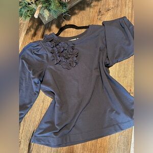 Plus Size Navy Blue Floral Appliqué Long Sleeve Top – Size 3X Chico’s